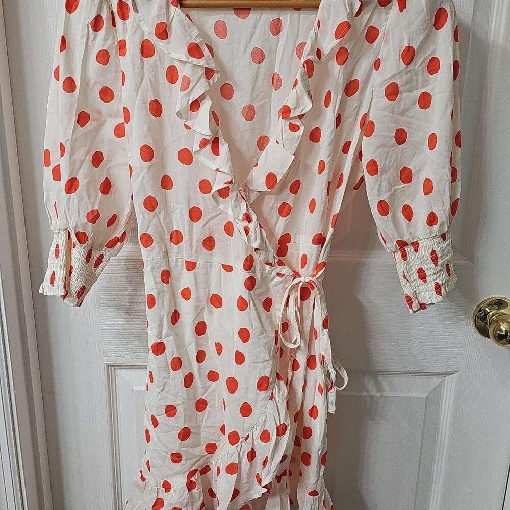 RIXO for Target Polka Dot Puff Sleeve Ruffle Wrap Mini Dress White/Red XS